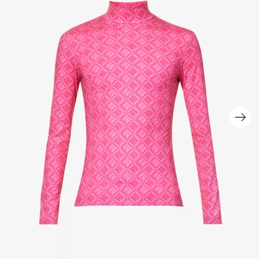 Marine Serre Top Small Pink Moon Jacquard Monogram Stretch Unisex Mock Neck NWT